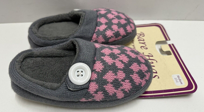 Bare Hugs Girl size medium 13-1 slip on Gray and pink textile slippers