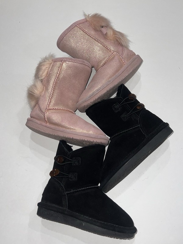 Bearpaw Girls Boots Size 10 Lot – Black & Pink Faux Fur Winter Shoes
