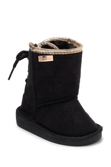 Bebe Baby Toddler Girls Lined Winter Boot 7 8 Black Micro Suede Faux Fur MSRP$42