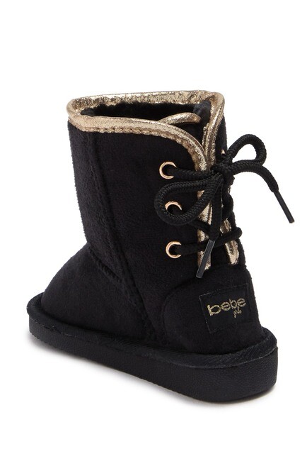 Bebe Baby Toddler Girls Lined Winter Boot 7 8 Black Micro Suede Faux Fur MSRP$42