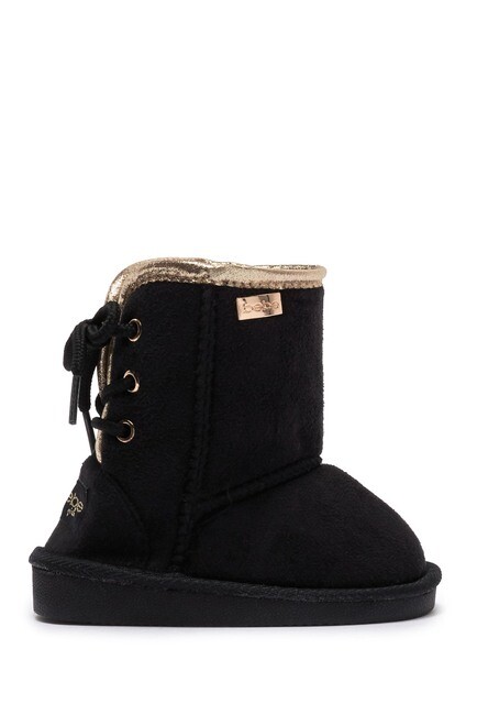 Bebe Baby Toddler Girls Lined Winter Boot 7 8 Black Micro Suede Faux Fur MSRP$42