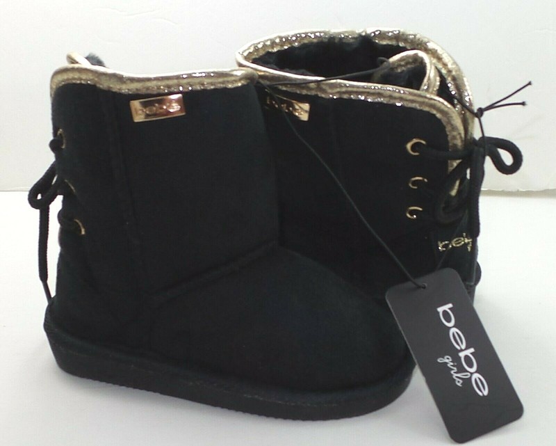 Bebe Baby Toddler Girls Lined Winter Boot 7 8 Black Micro Suede Faux Fur MSRP$42