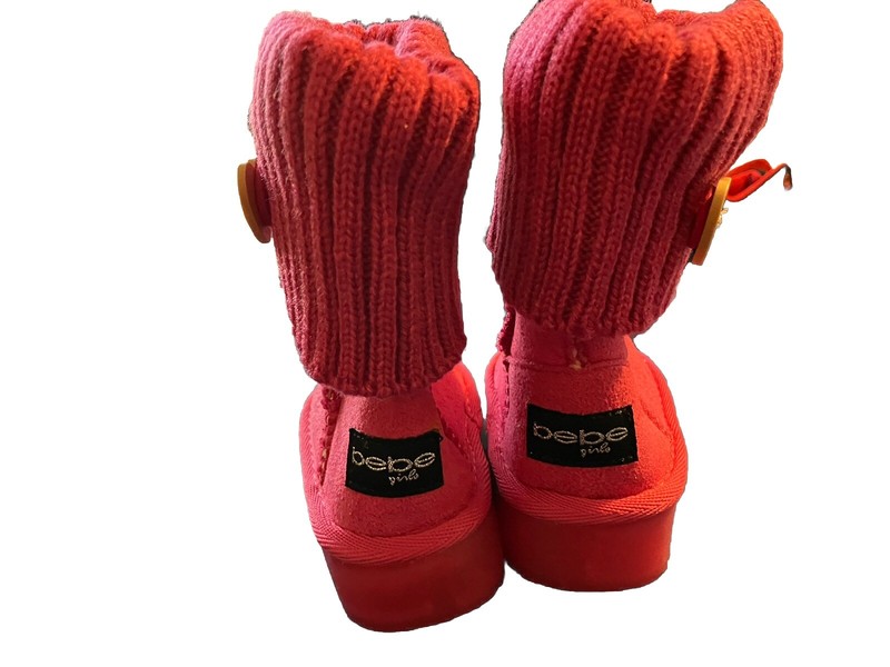 Bebe Barbie Pink Toddler Girls (6) Boots Mid Calf Knit Top Pull On Faux Suede