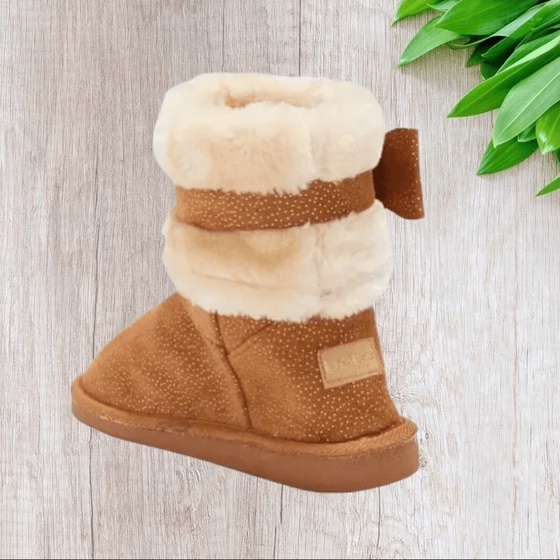 Bebe Shimmer Microsuede Faux Fur Trimmed Winter Boot In Cognac 4M Little Kid