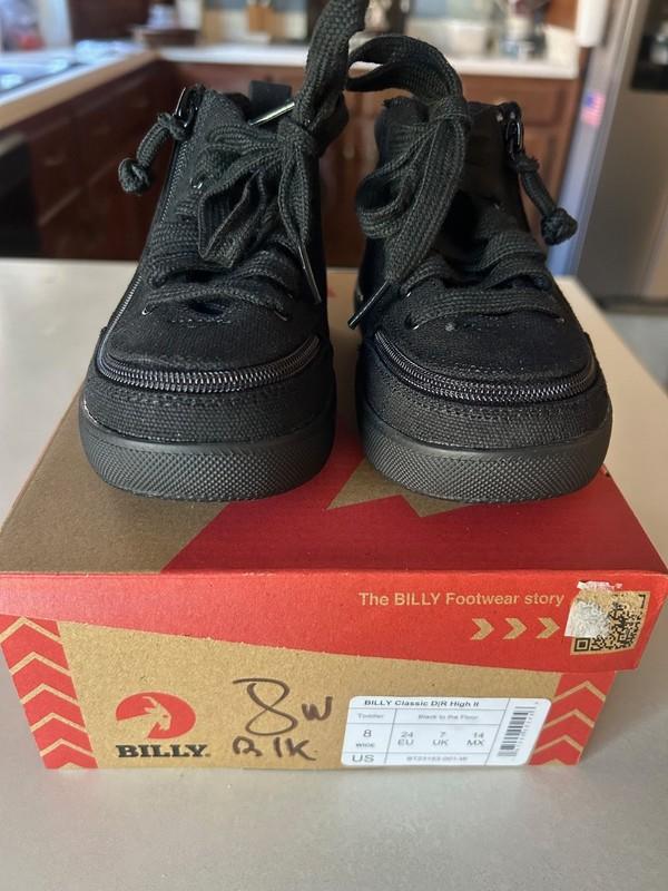 Billy Footwear Hi top Black size 8 childs zip closure wide Canvas New