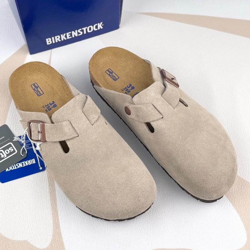 Birkenstock Boston Classic Taupe Suede Leather Unisex Soft Clog Shoes