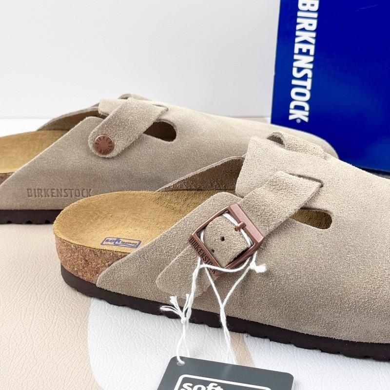 Birkenstock Boston Classic Taupe Suede Leather Unisex Soft Clog Shoes
