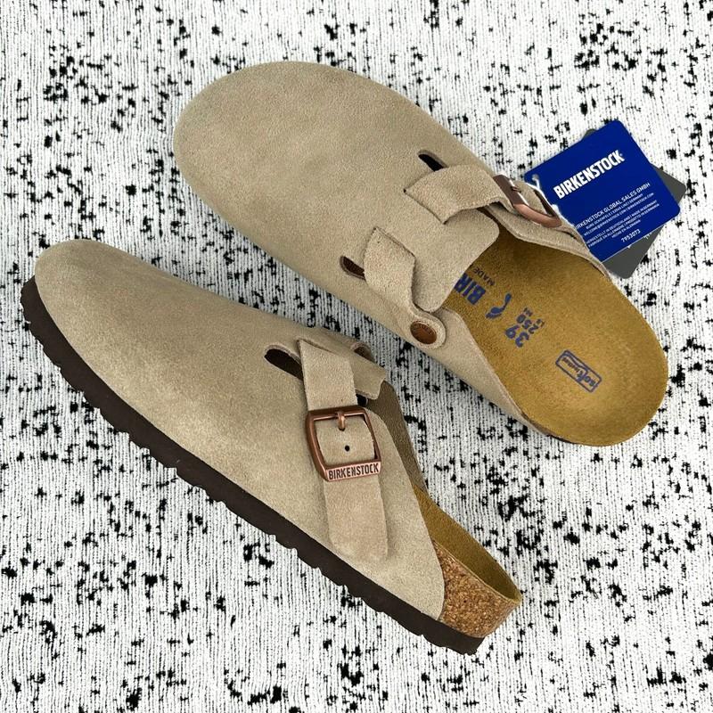 Birkenstock Boston-Taupe Soft Footbed Suede Leather Unisex Clog Shoes