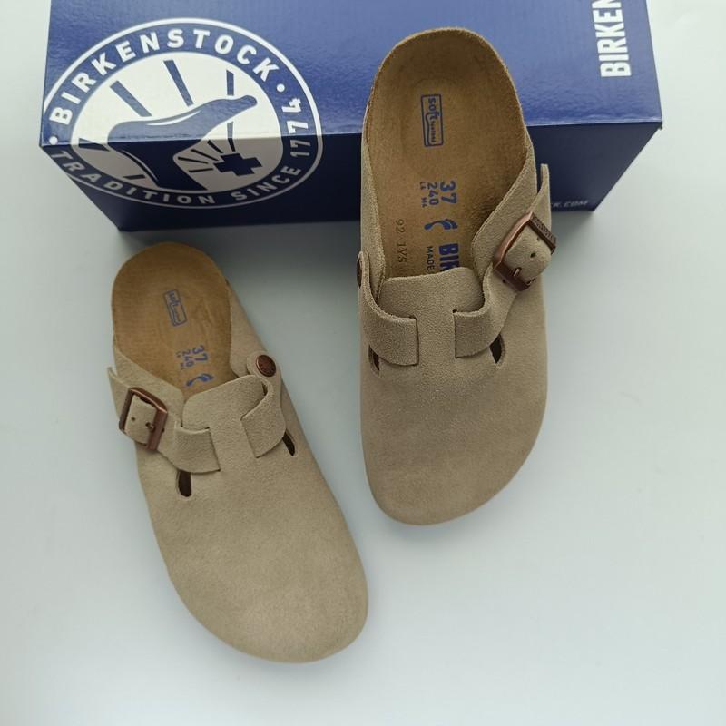 Birkenstock Boston Taupe Suede Leather Soft Footbed Clog Women's And Men's Shoes