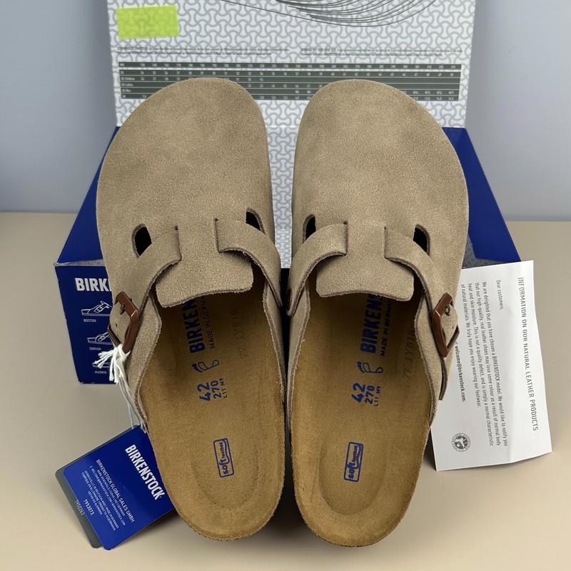 Birkenstock Boston Taupe Suede Leather Soft Footbed Clog Men's Shoes