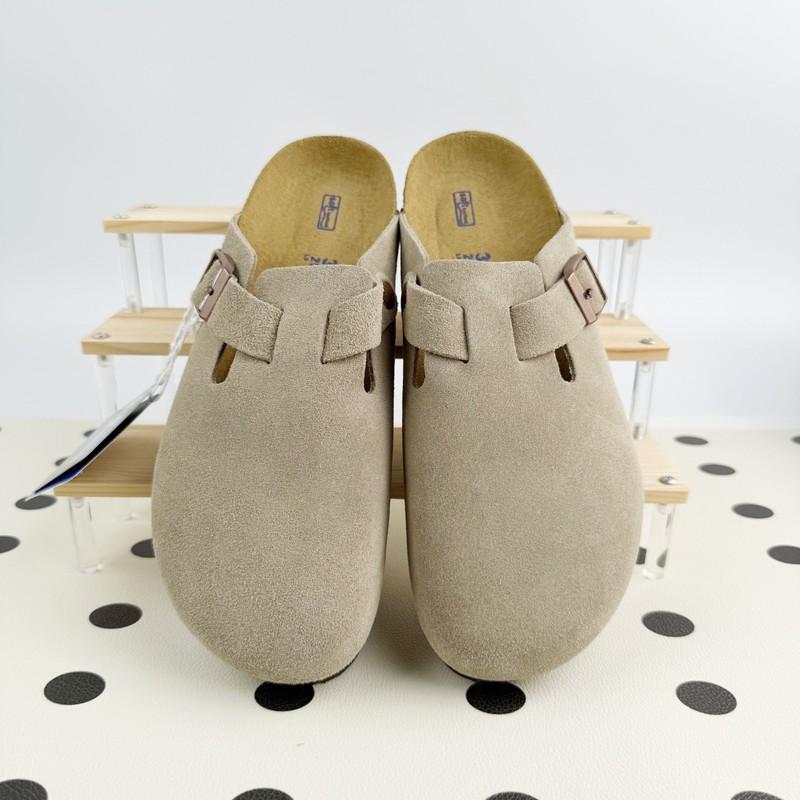 Birkenstock Boston Taupe Suede Leather Soft Footbed Clog Men And Women Shoes