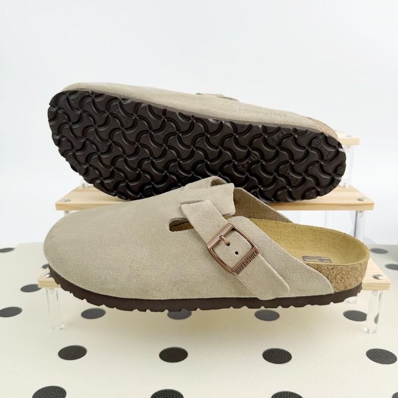 Birkenstock Boston Taupe Suede Leather Soft Footbed Clog Men And Women Shoes