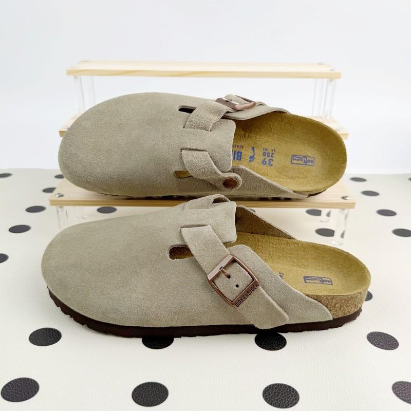 Birkenstock Boston Taupe Suede Leather Soft Footbed Clog Men and Women Shoes