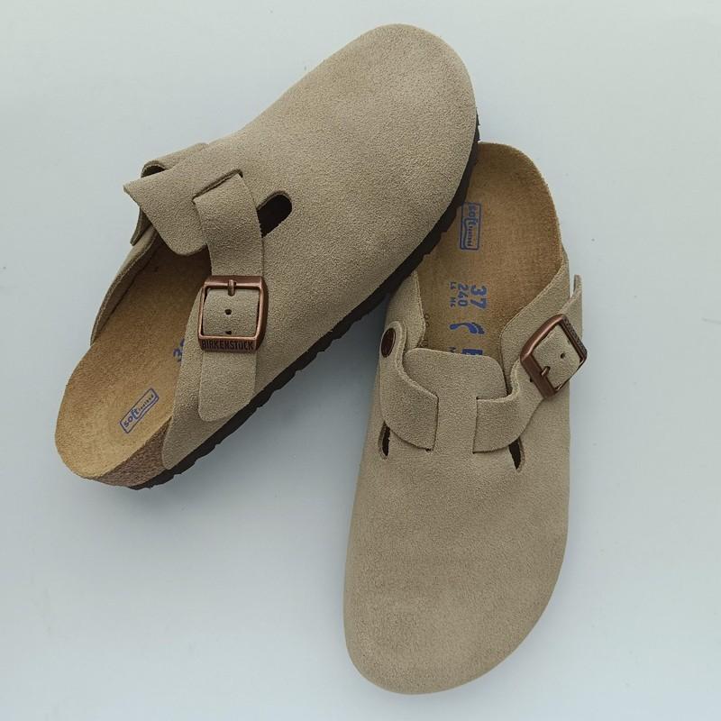 Birkenstock Boston Taupe Suede Leather Soft Footbed Clog Women's and Men's shoes