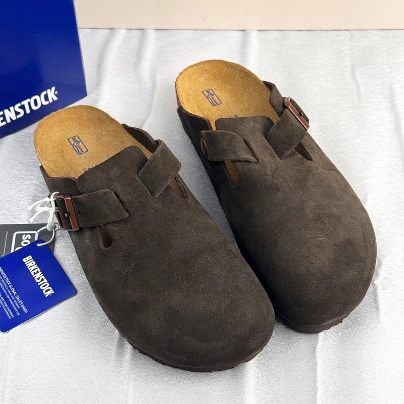 Birkenstock Boston Unisex Classic Mocha Suede Leather Soft Clog Shoes