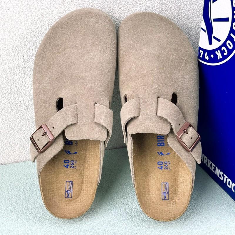 Birkenstock Boston Unisex Taupe Suede Leather Soft Casual Clog Shoes-Narrow/Wide