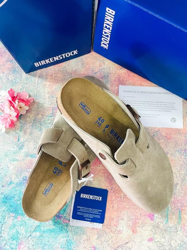Birkenstock Taupe Boston Soft Footbed Suede Leather Women's Clog Shoes EU 37-45