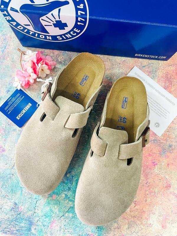 Birkenstock Taupe Boston Soft Footbed Suede Leather Women's Clog Shoes EU 37-45