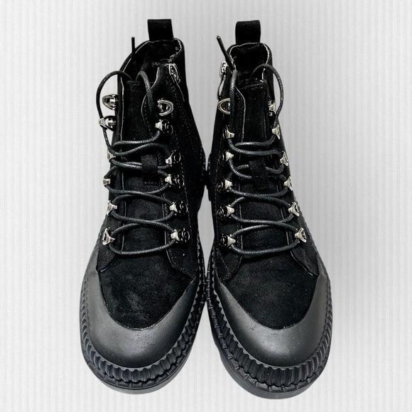 Black Combat Moto Ankle Boots With Chunky Platform Sole Zip Closure US 5.5 NWT