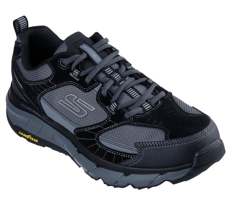 Black Skechers Shoes Men Trail Hike Sport DLux Comfort Memory Foam Laceup 237755