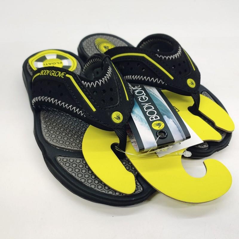 Body Glove Mens 9 Kona Flip Flops Black Yellow Floats
