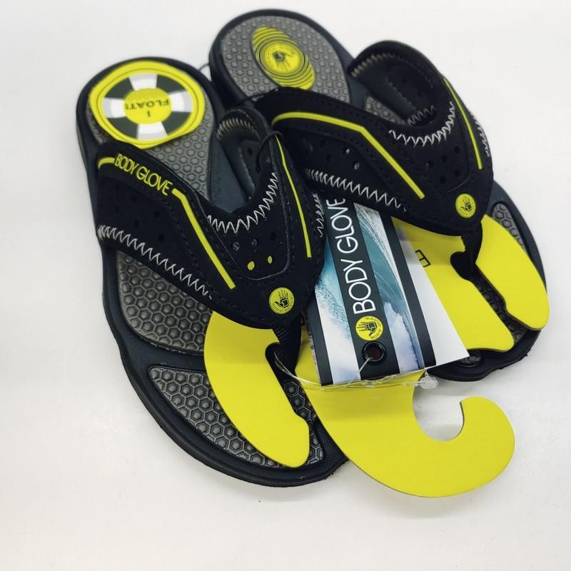 Body Glove Mens 9 Kona Flip Flops Black Yellow Floats
