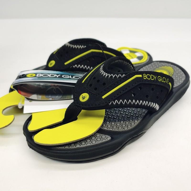 Body Glove Mens 9 Kona Flip Flops Black Yellow Floats