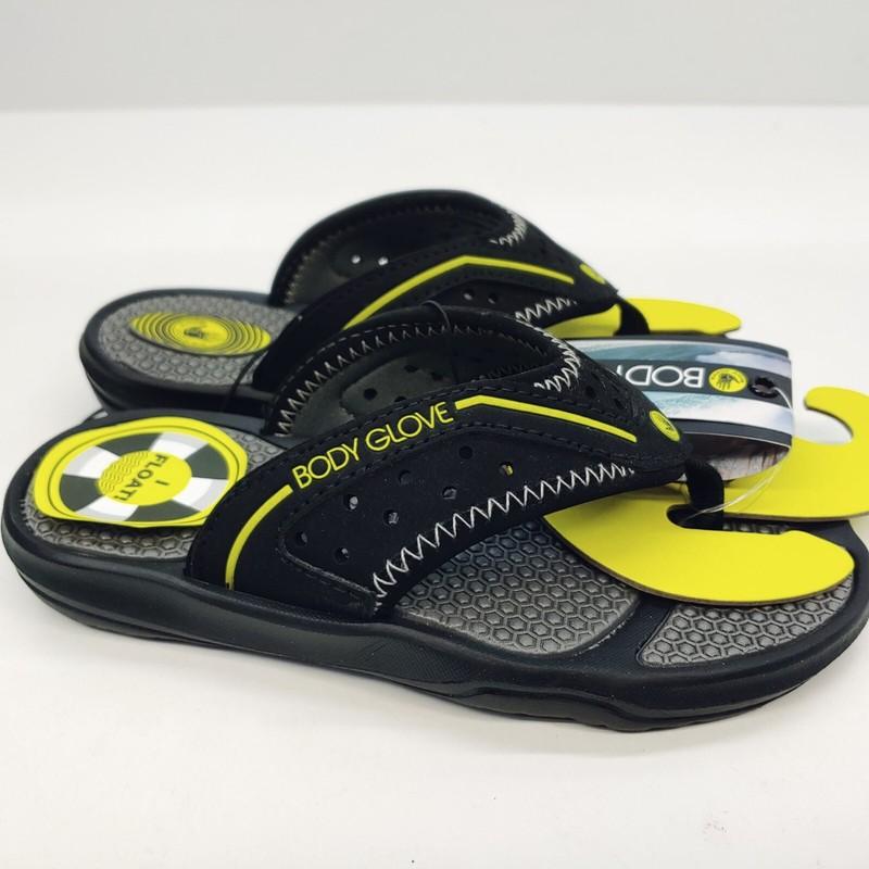 Body Glove Mens 9 Kona Flip Flops Black Yellow Floats