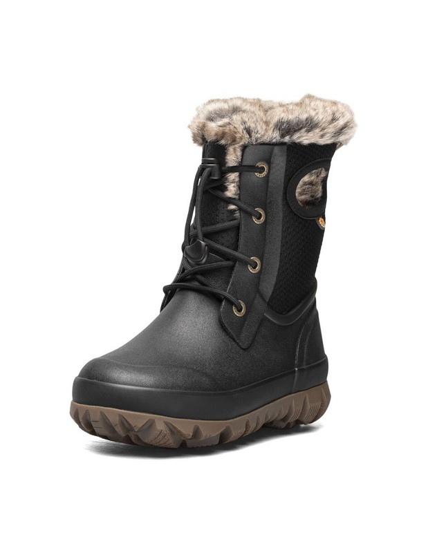 Bogs Outdoor Boots Girls Arcata II Dots Faux Fur Black 73449
