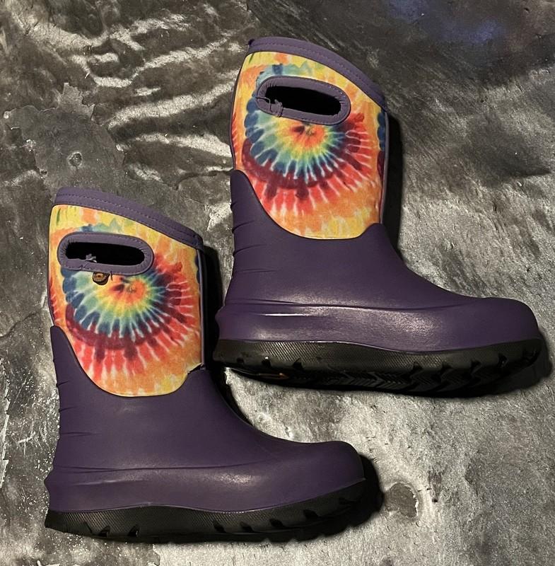 BOGS Rainboots Size 2 Y Kid Tie-Dye Purple Insulated Winter Snow Waterproof