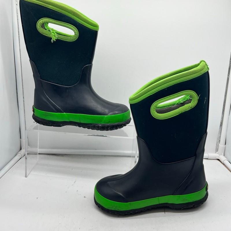 Bogs Snow Boots Kids Youth 12 Classic Handle Pull On Winter Blue Green