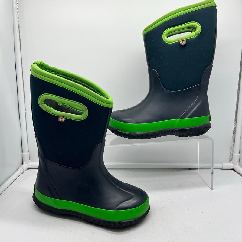 Bogs Snow Boots Kids Youth 12 Classic Handle Pull On Winter Blue Green
