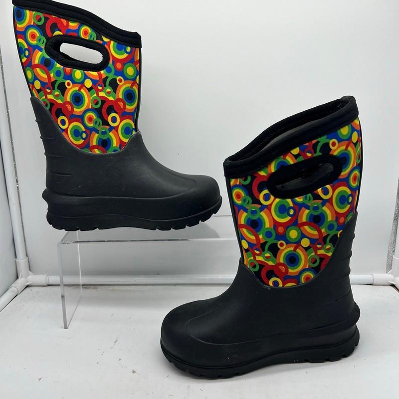 Bogs Snow Boots Kids Youth 12 Neo Classic Geometric Handle Pull On Black Winter