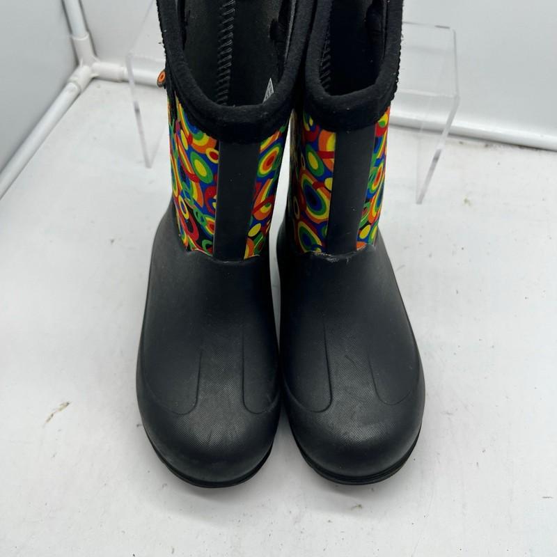 Bogs Snow Boots Kids Youth 12 Neo Classic Geometric Handle Pull On Black Winter