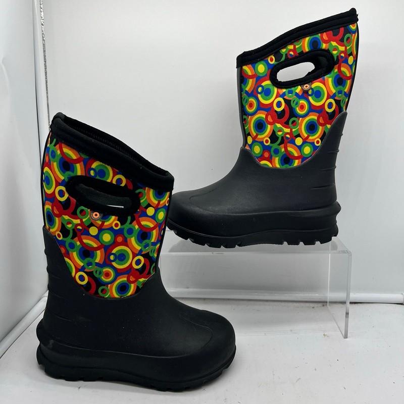 Bogs Snow Boots Kids Youth 12 Neo Classic Geometric Handle Pull On Black Winter