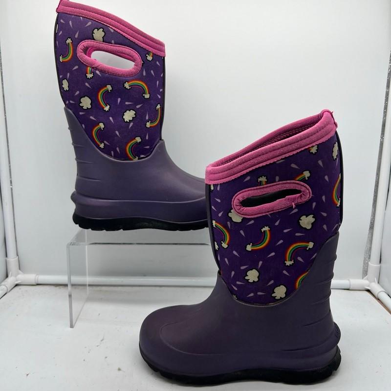 Bogs Snow Boots Kids Youth 12 Neo Classic Rainbow Handle Pull On Purple Winter