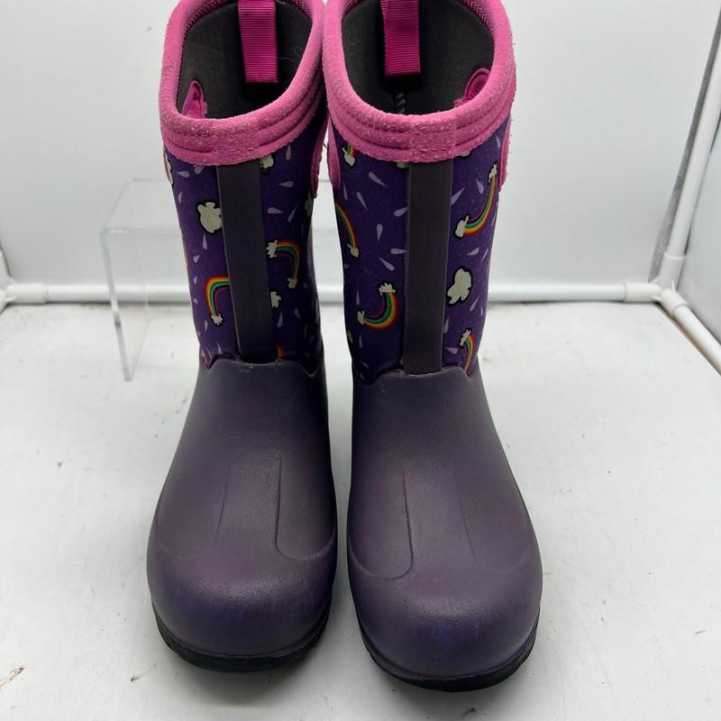 Bogs Snow Boots Kids Youth 12 Neo Classic Rainbow Handle Pull On Purple Winter