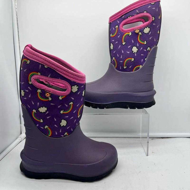 Bogs Snow Boots Kids Youth 12 Neo Classic Rainbow Handle Pull On Purple Winter