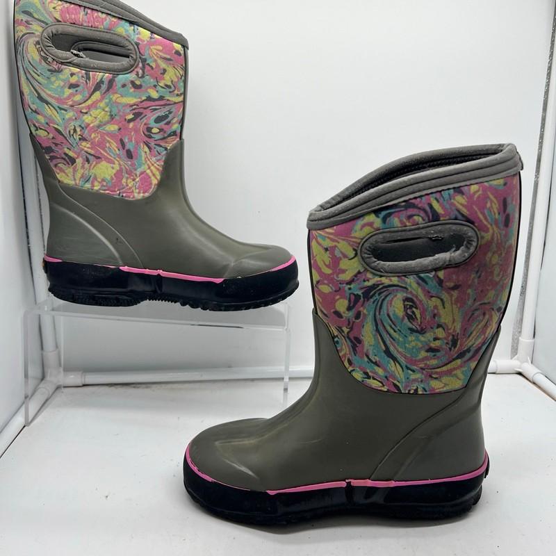 Bogs Snow Boots Kids Youth 2 Classic Marble Handle Pull On Gray Winter