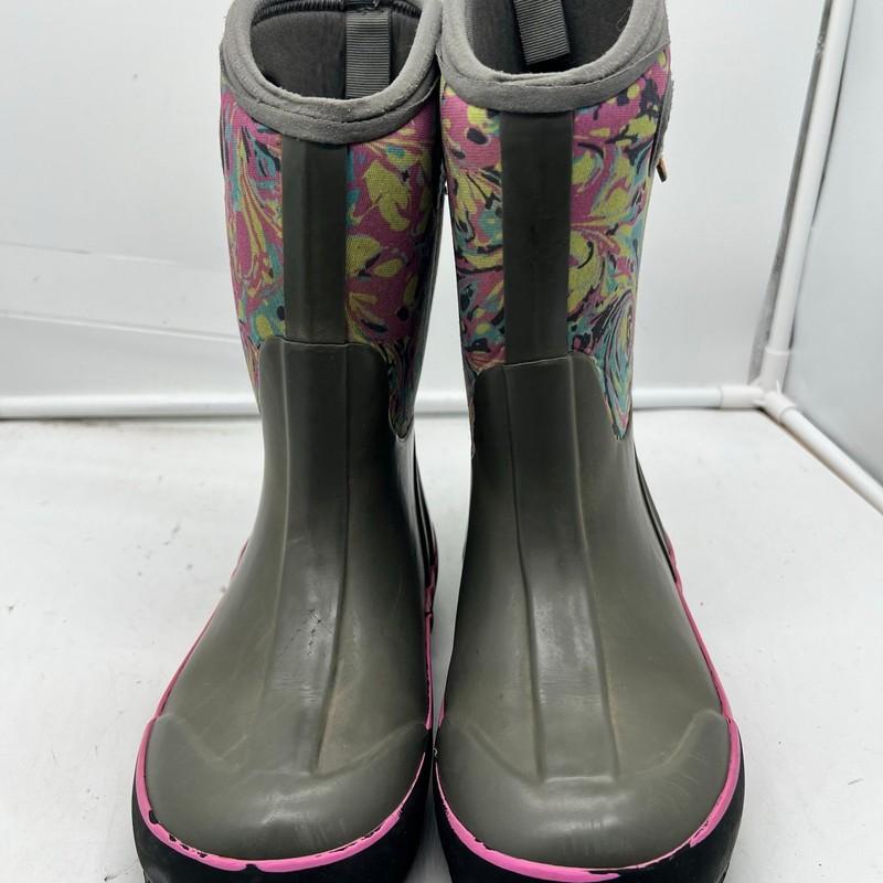 Bogs Snow Boots Kids Youth 2 Classic Marble Handle Pull On Gray Winter