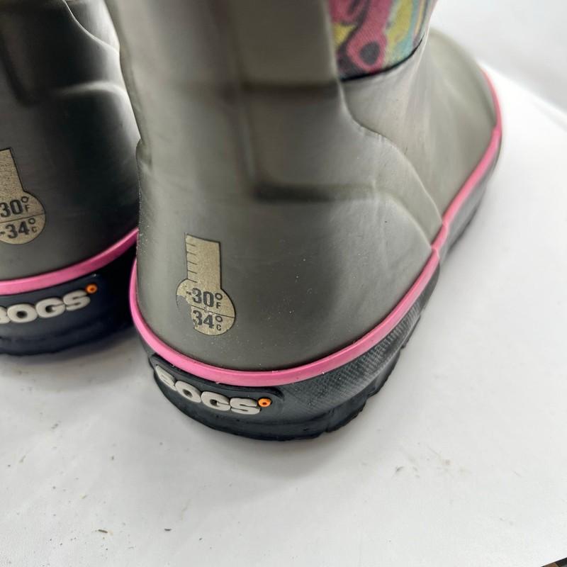 Bogs Snow Boots Kids Youth 2 Classic Marble Handle Pull On Gray Winter
