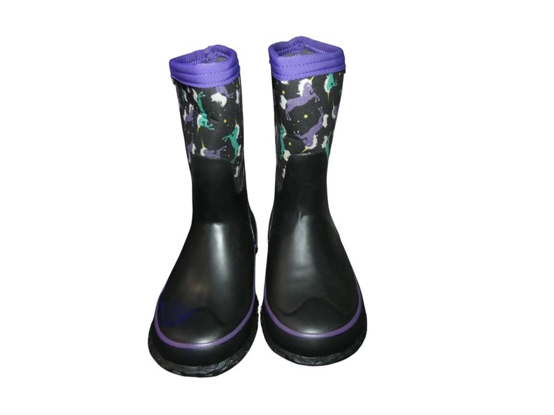 BOGS Youth Girls Waterproof Boots Black Unicorns Big Girl 1 NWOB