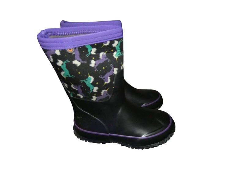 BOGS Youth Girls Waterproof Boots Black Unicorns Big Girl 1 NWOB