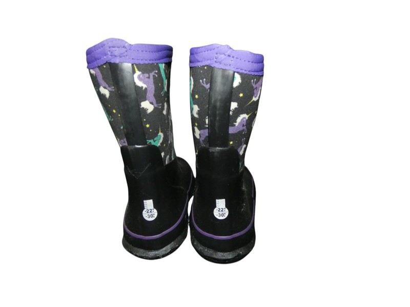 BOGS Youth Girls Waterproof Boots Black Unicorns Big Girl 1 NWOB
