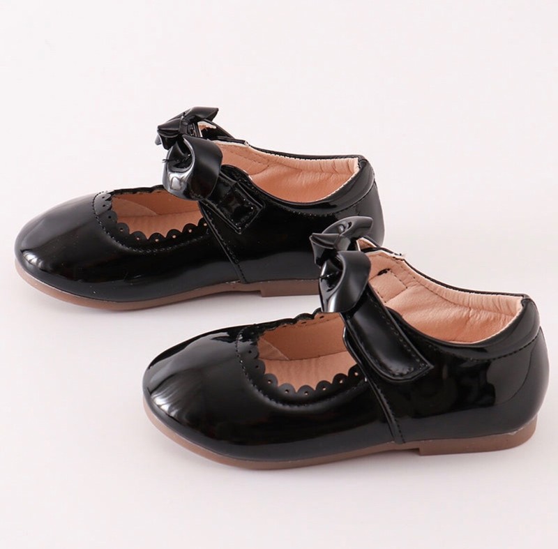 Boutique Toddler Girls Black Maroon Patent Mary Jane Shoes With Bow US Sz 6-13