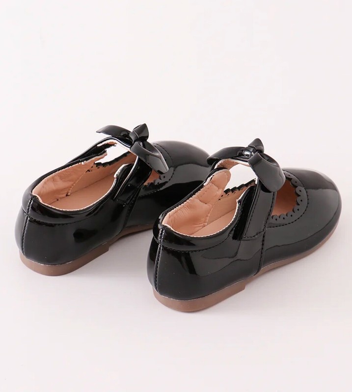 Boutique Toddler Girls Black Maroon Patent Mary Jane Shoes With Bow US Sz 6-13