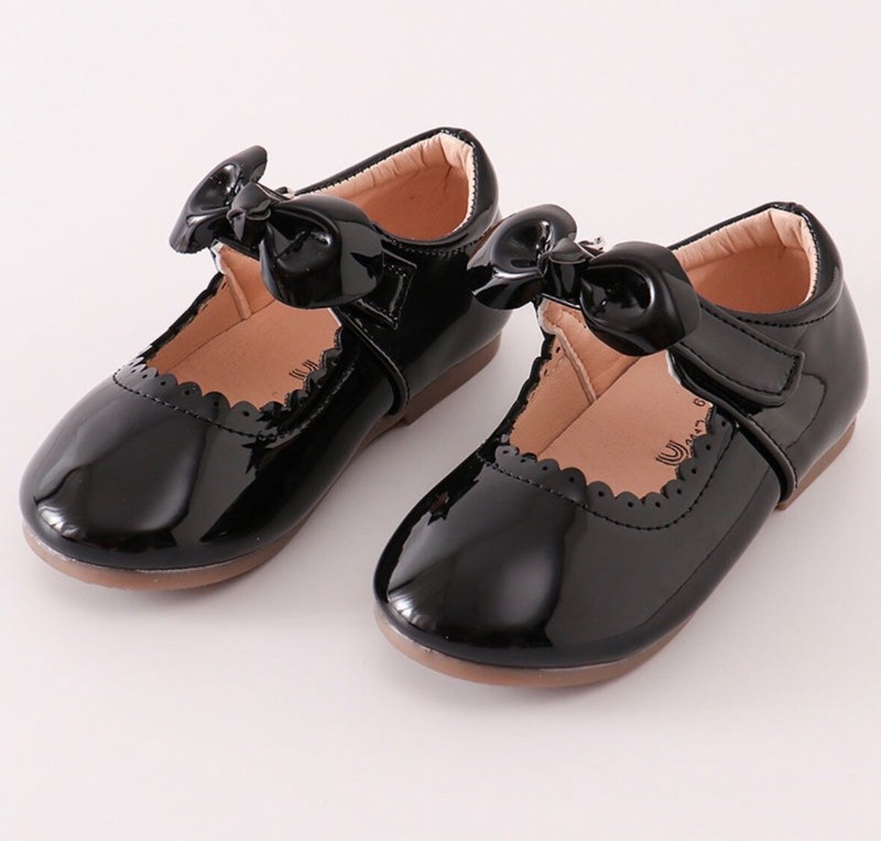 Boutique Toddler Girls Black Maroon Patent Mary Jane Shoes With Bow US Sz 6-13