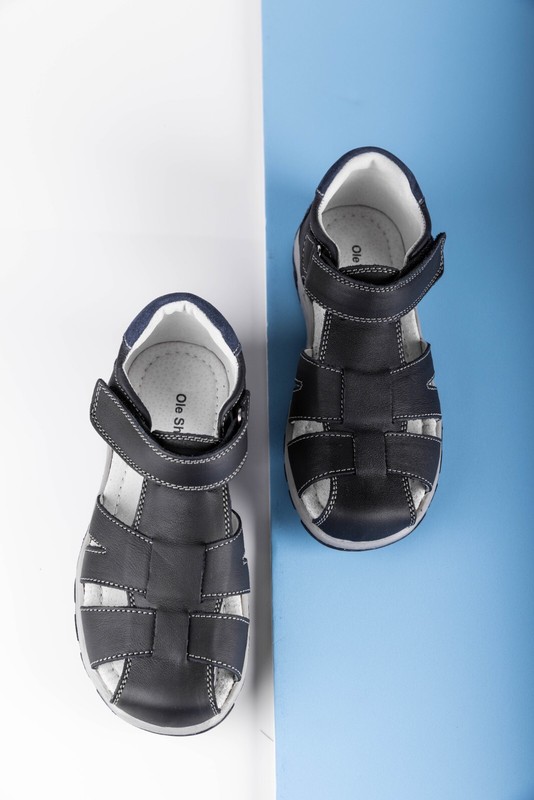 Boys Black Leather Sandals Big Kid Size 1 US