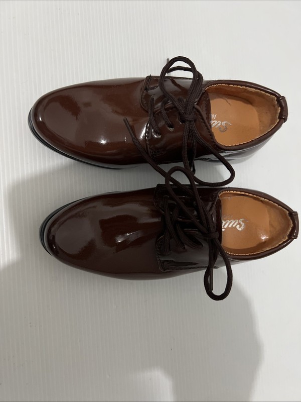 Boys Brown Patent Leather Dress Shoes Size 23 Excellent Condition AUS 6