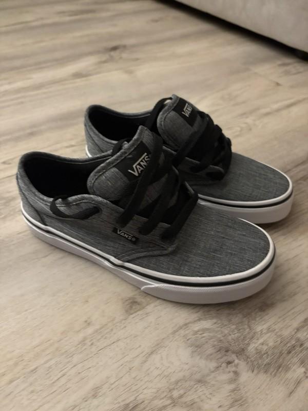 Boys Gray Black Vans Canvas Sneakers Size 3